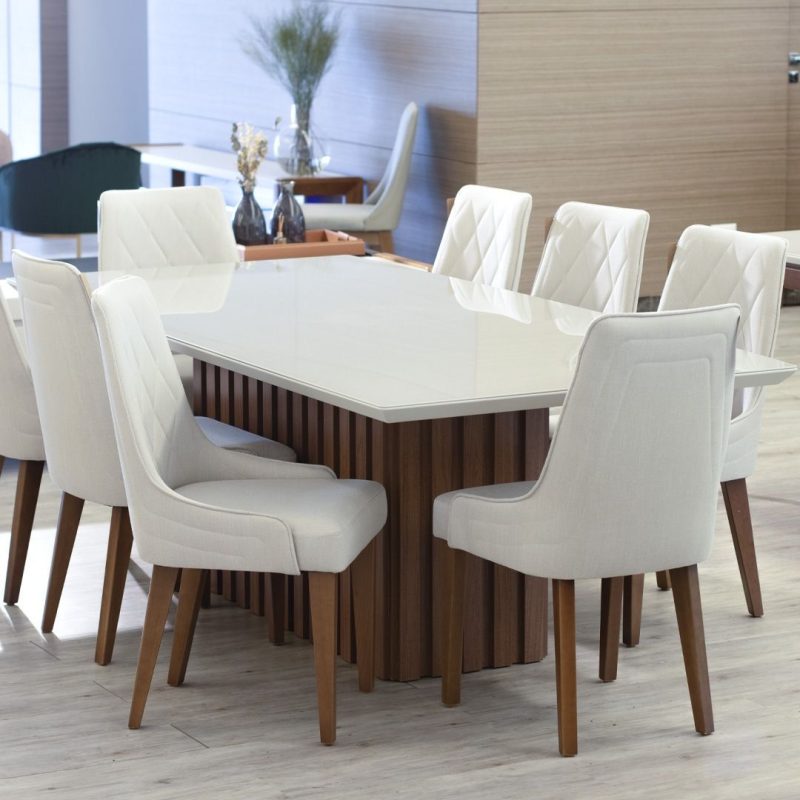 8-Seater White Marble Table And Seat