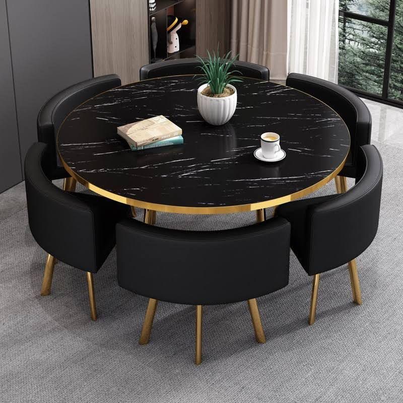 Curved All Black With a Touch of Gold Dining Set