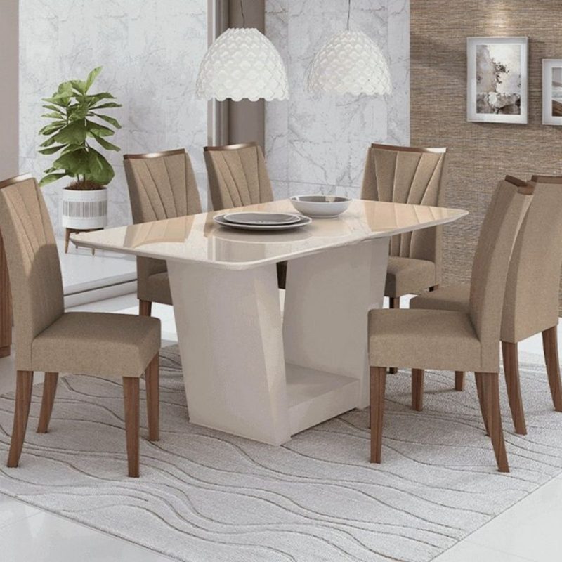 V-Shaped Light Brown 6-Seater Dining