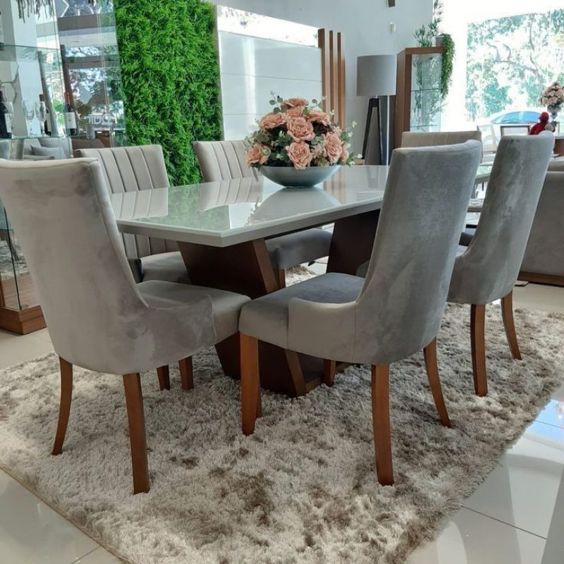 V shaped marble top dining table set