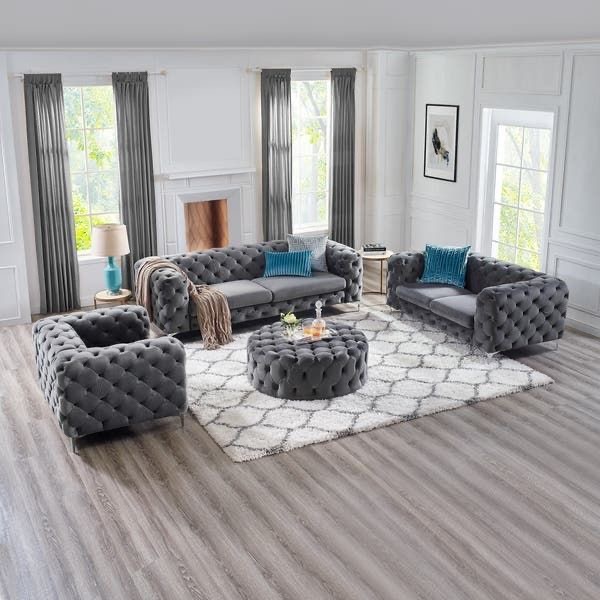 All round tufted 3-2-1 with center ottoman