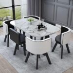 Curved White And Black 6 Seater Dining With A Marble Table