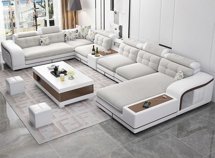 Exclusive Off-White And White With Center Table And 2 Poof
