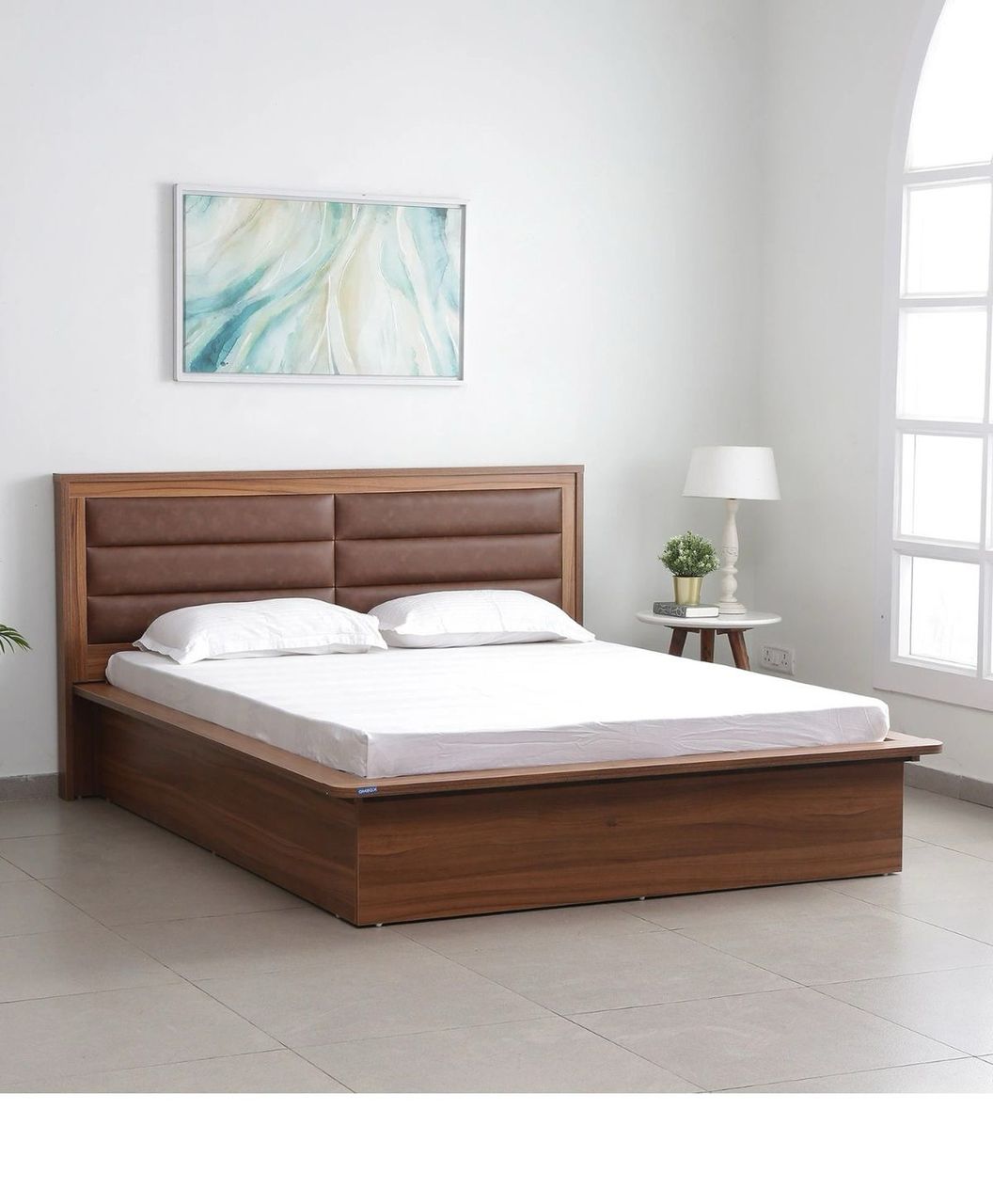 Coffee 6 by 6 bed with two bedside cabinet