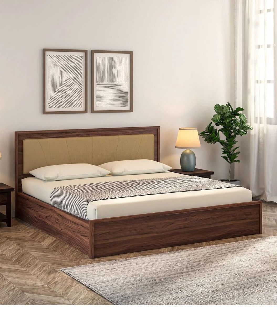 Coffee Brown 6 by 6 bed with two bedside cabinet