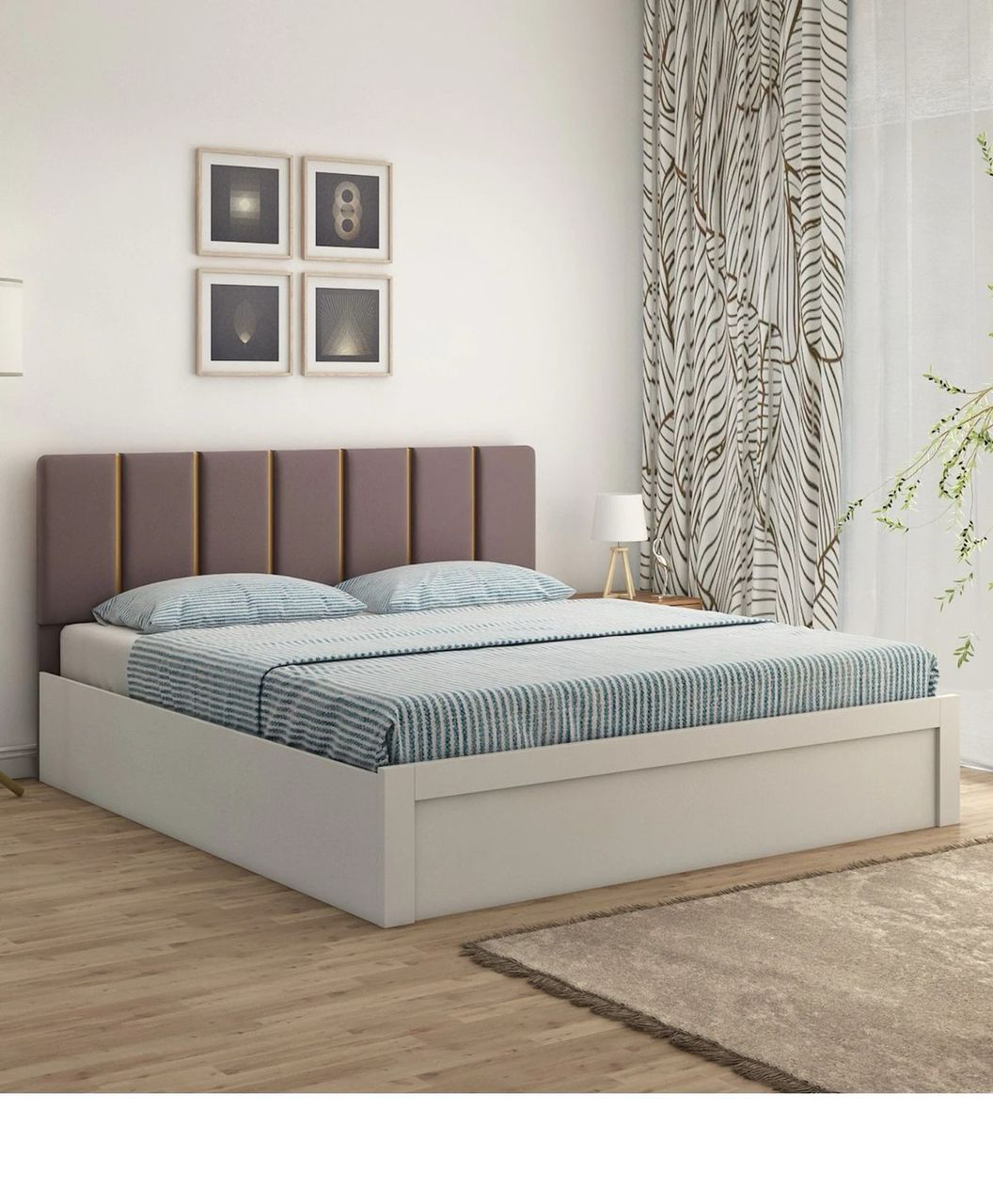 White 6 by 6 bed with two bedside cabinet