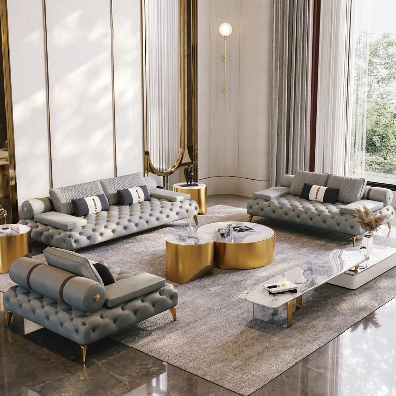 Lowered settees with center table and two stools